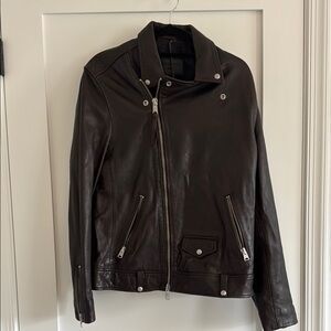 All Saints Men's Brown Leather Moto Jacket